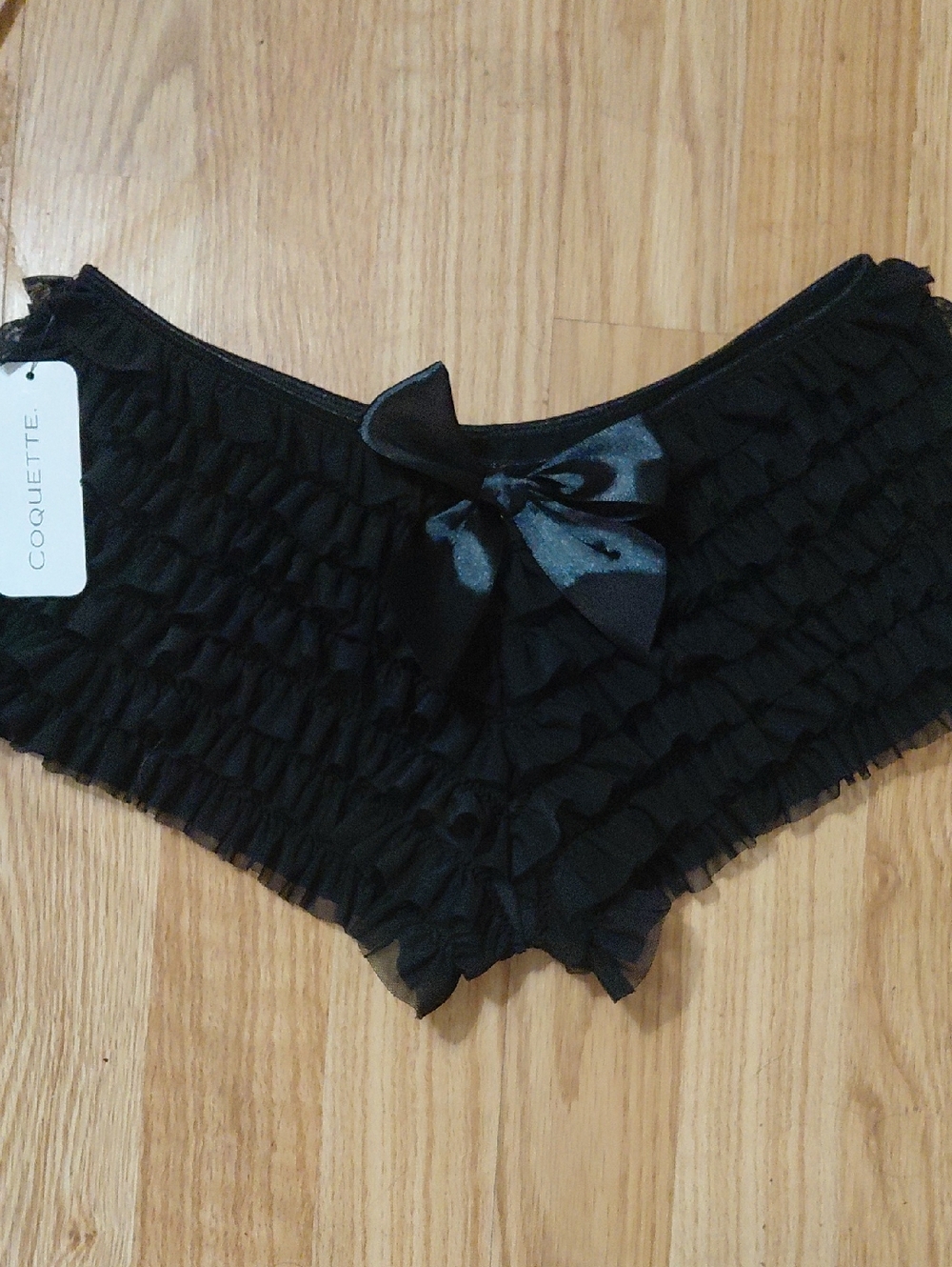 Coquette Black Ruffle Satin Bow Boyshorts